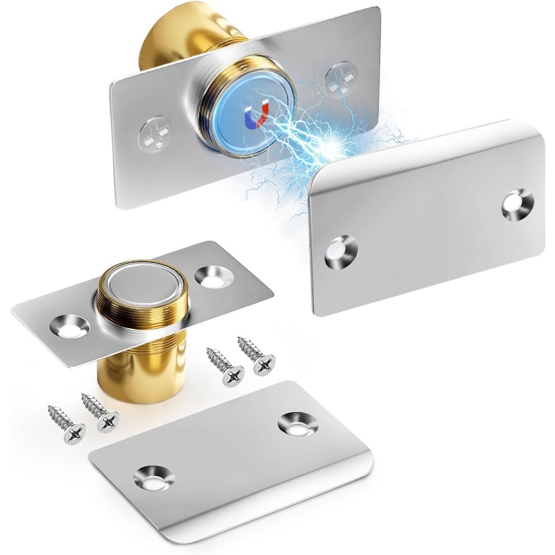 Furniture Hardware Fitting - ตัวล็อกประตูแม่เหล็กแบบซ่อน 2 ชิ้น ปรับระดับได้ แรงแม่เหล็กสูง สำหรับประตูซ่อน
