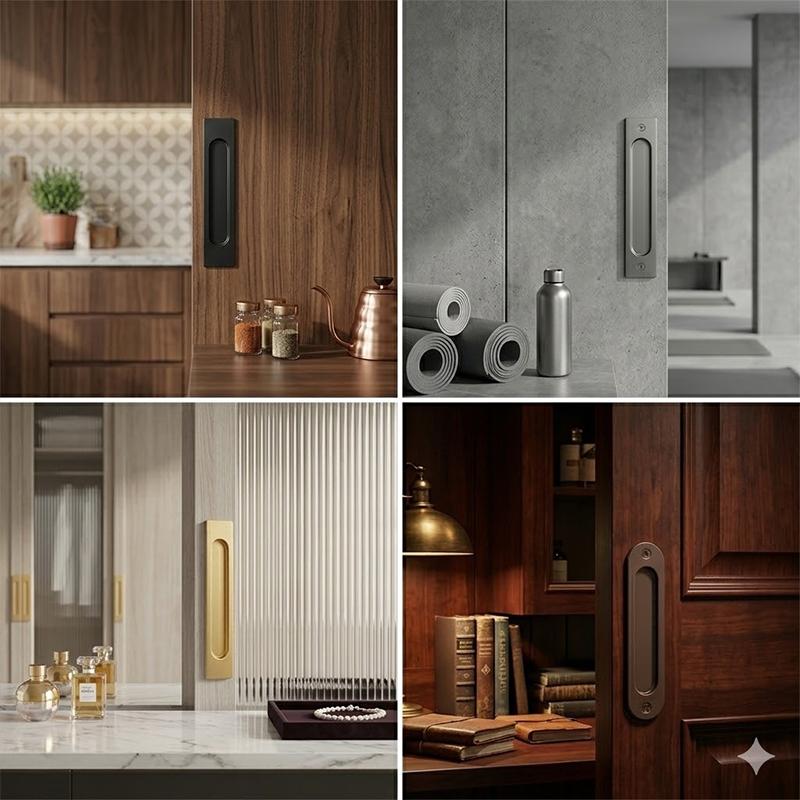 Furniture Hardware Knobs - มือจับประตูบานเลื่อนแบบไม่ต้องเจาะ อลูมิเนียมอัลลอยด์ ติดตั้งง่ายด้วยกาวในตัว ใช้ได้กับหน้าต่าง ประตูครัว ตู้เสื้อผ้า