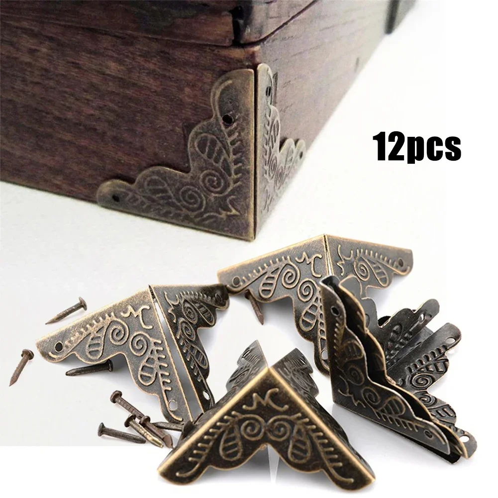 Corner Bracket Angle - 12 ชิ้นโบราณป้องกันมุมเครื่องประดับของขวัญไวน์กล่องไม้หน้าอกขอบวงเล็บมุมยามฮาร์ดแวร์ตกแต่ง