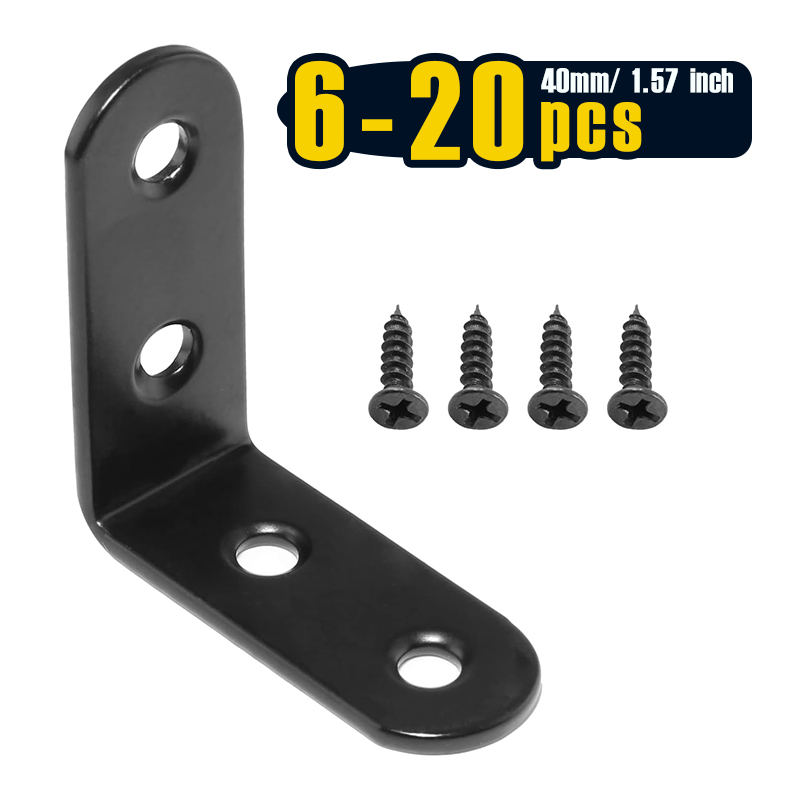 Corner Bracket Angle - เหล็กฉากยึดมุมสีดำ 6-20 ชิ้น, ฉากยึดมุมฉากสแตนเลสขนาด 40 มม.,