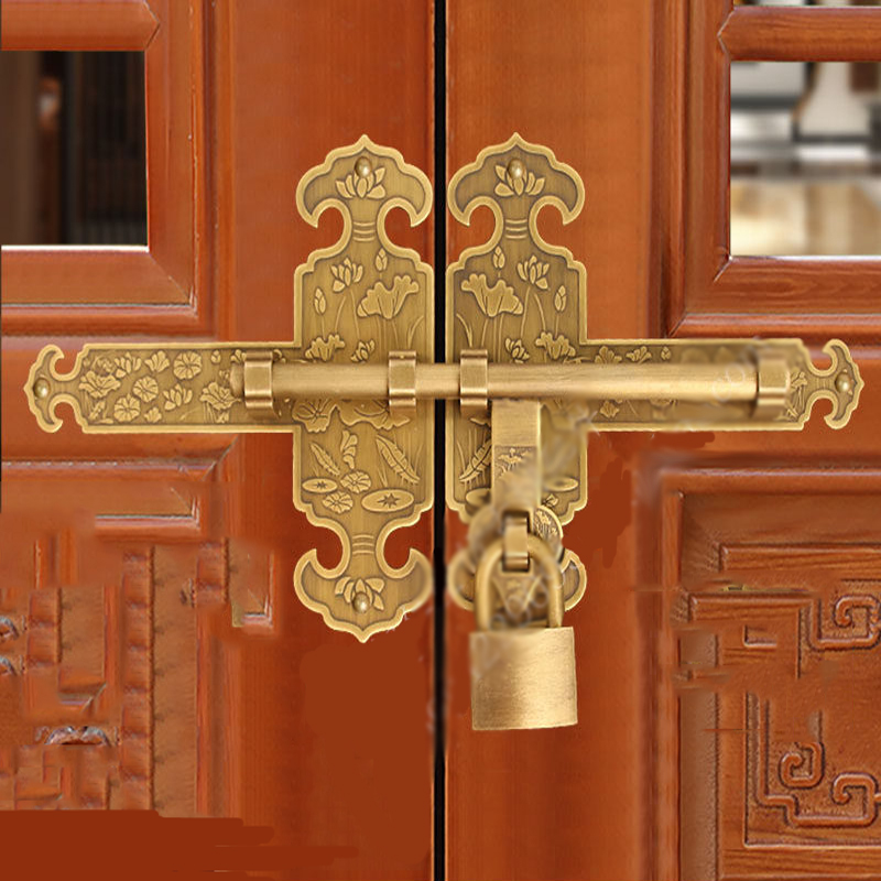 Furniture Hardware Fitting - กลอนประตูทองเหลืองโบราณสไตล์จีน สำหรับประตูไม้ ประตูรั้วสวน แบบดั้งเดิม