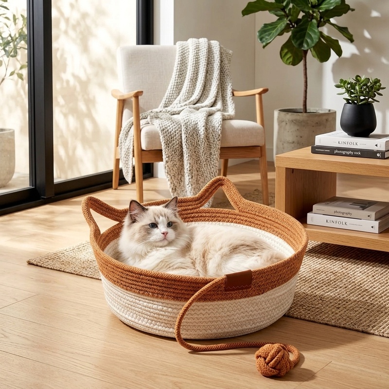 ตะกร้านอนแมวทำจากเชือกฝ้ายถักม - Furniture Hardware For Bed บทวิจารณ์และราคา