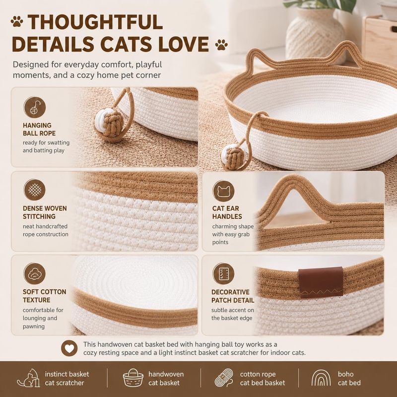 ตะกร้านอนแมวทำจากเชือกฝ้ายถักม - Furniture Hardware For Bed บทวิจารณ์และราคา
