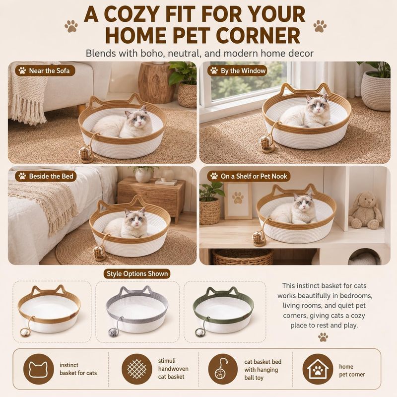 ตะกร้านอนแมวทำจากเชือกฝ้ายถักม - Furniture Hardware For Bed บทวิจารณ์และราคา
